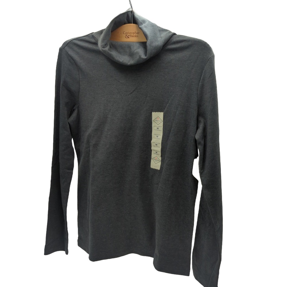 St Johns Bay Essential Turtleneck Charcoal Heather Grey Long Sleeve Top Medium